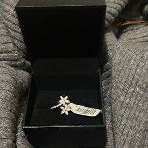 Kay Jewelers Silver Ring with Pink Flower Accents